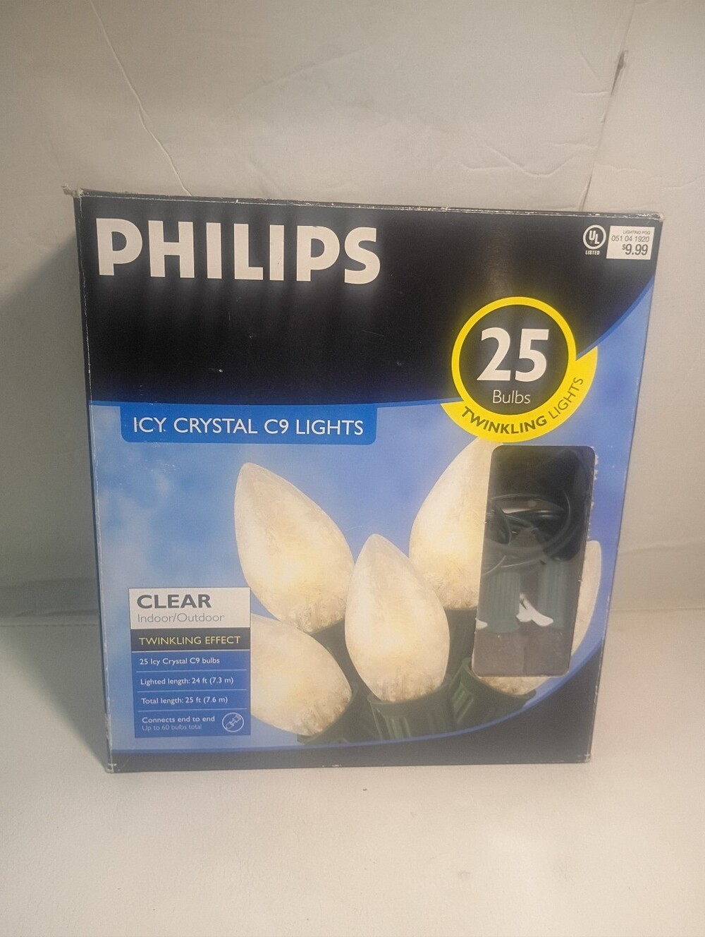 Vintage '90s Philips Icy Crystal C9 Lights 25 Bulbs Twinkling Lights NOS-HTF